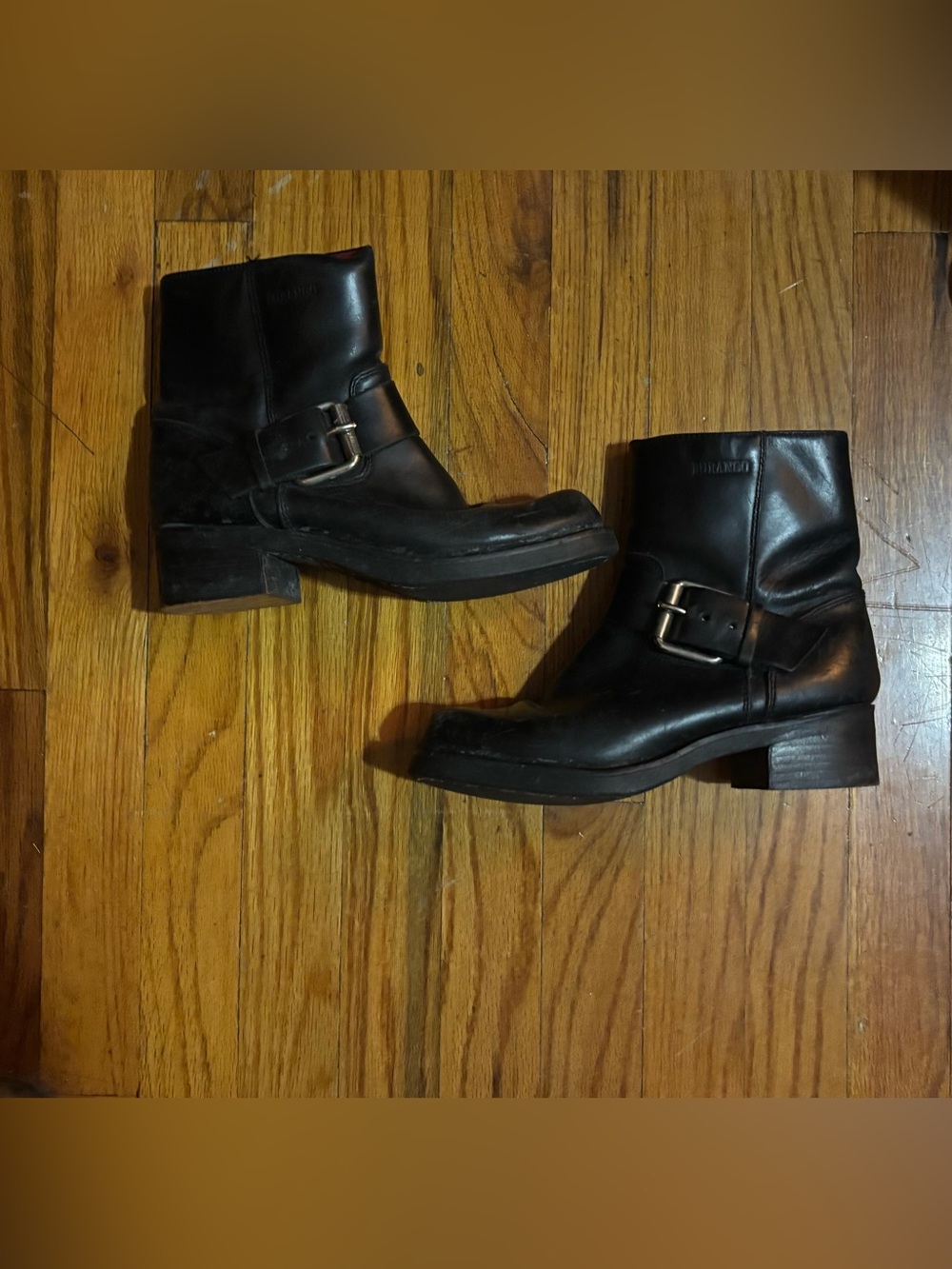 Vintage Durango Black Leather Heels Engineer Boots Buckle W 8 biker moto Gucci